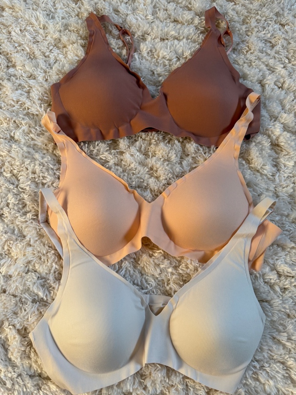 Danskin 3-Pack Seamless Bras in Brown, Peach, Ivory Alternatives